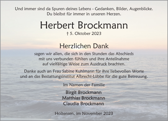 Traueranzeige von Herbert Brockmann von Deister- und Weserzeitung
