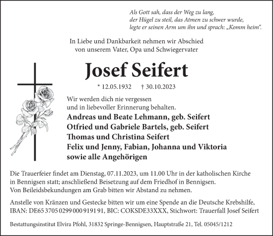 Traueranzeige von Josef Seifert von Neue Deister-Zeitung
