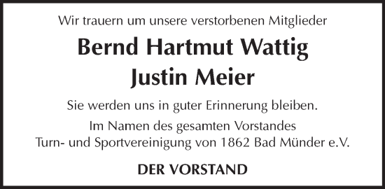 Traueranzeige von Justin Meier von Neue Deister-Zeitung