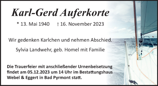 Traueranzeige von Karl-Gerd Auferkorte von Deister- und Weserzeitung