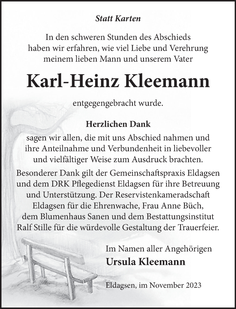  Traueranzeige für Karl-Heinz Kleemann vom 25.11.2023 aus Neue Deister-Zeitung