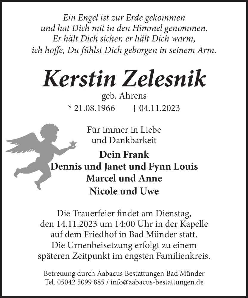  Traueranzeige für Kerstin Zelesnik vom 11.11.2023 aus Neue Deister-Zeitung