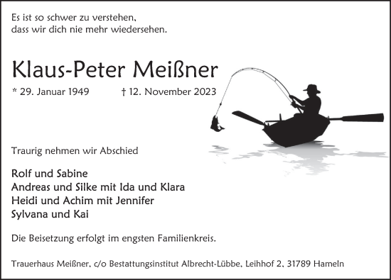 Traueranzeige von Klaus-Peter Meißner von Deister- und Weserzeitung