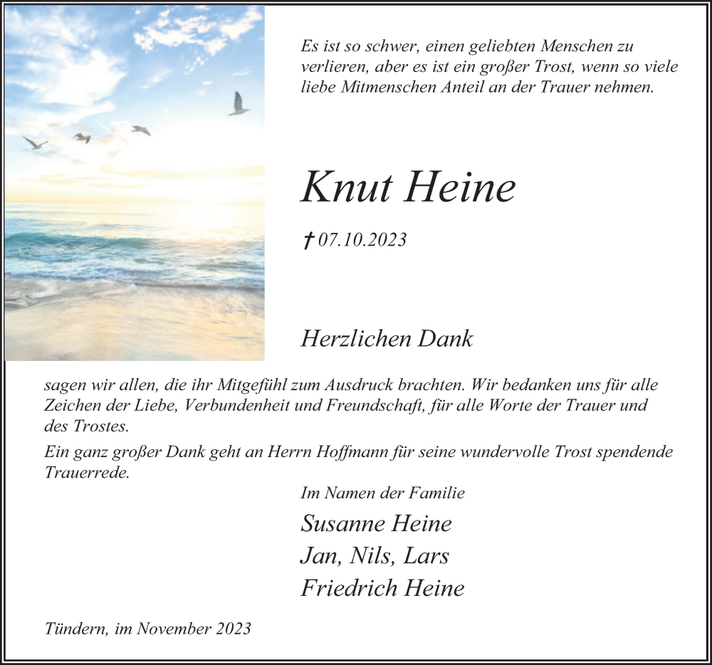  Traueranzeige für Knut Heine vom 04.11.2023 aus Deister- und Weserzeitung