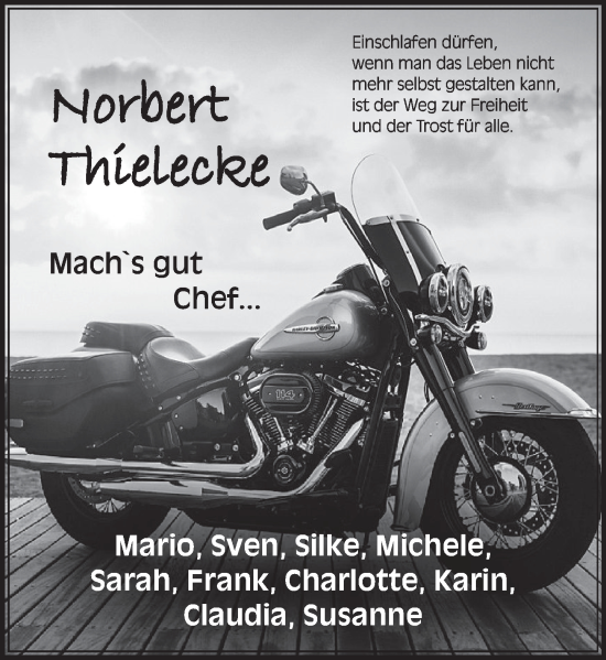 Traueranzeige von Norbert Thielecke von Deister- und Weserzeitung