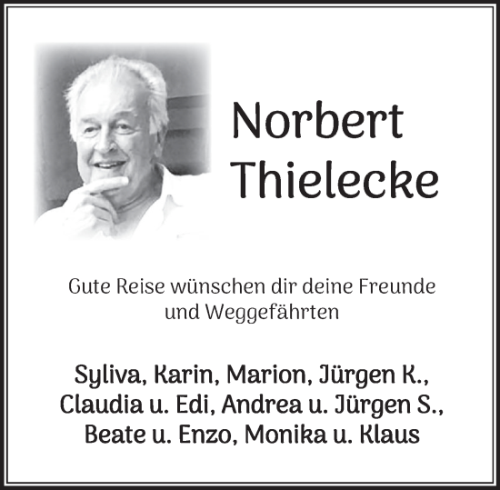 Traueranzeige von Norbert Thielecke von Deister- und Weserzeitung