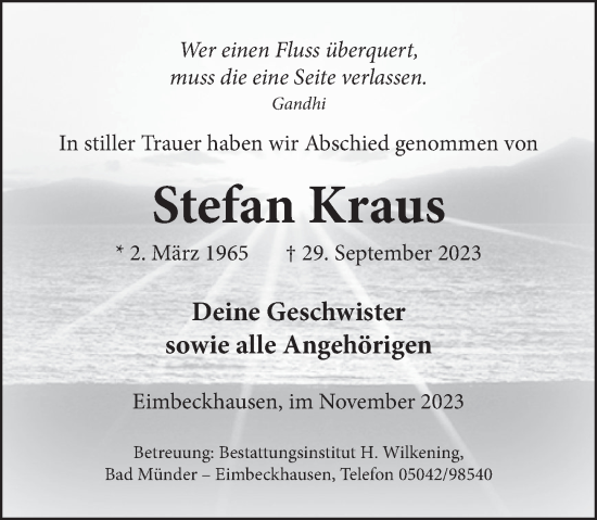 Traueranzeige von Stefan Kraus von Neue Deister-Zeitung