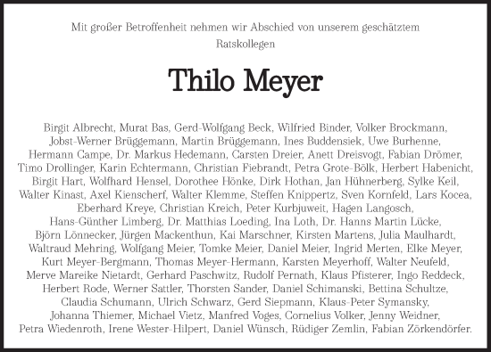 Traueranzeige von Thilo Meyer von Deister- und Weserzeitung