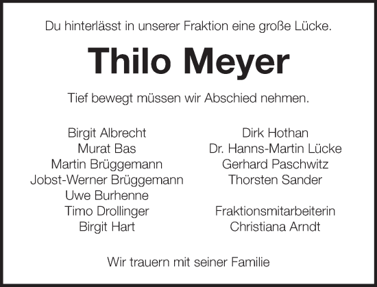 Traueranzeige von Thilo Meyer von Deister- und Weserzeitung