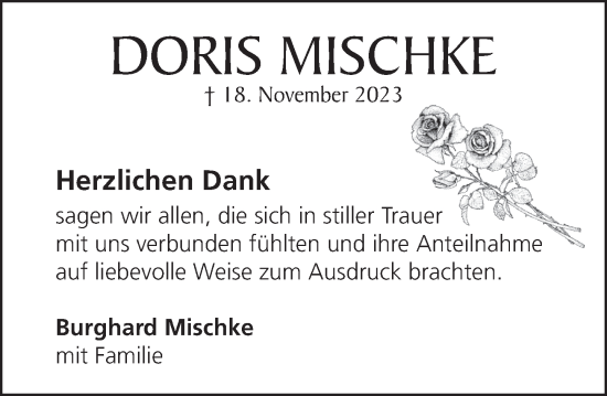 Traueranzeige von Doris Mischke von Deister- und Weserzeitung