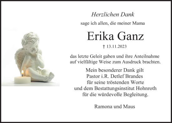 Traueranzeige von Erika Ganz von Deister- und Weserzeitung