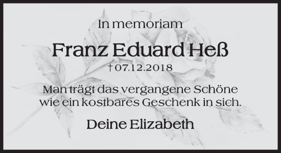 Traueranzeige von Franz Eduard Heß von Deister- und Weserzeitung