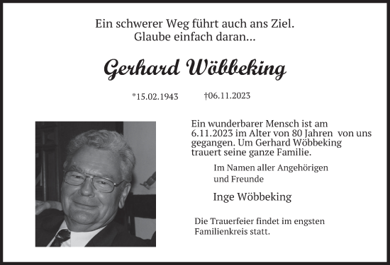 Traueranzeige von Gerhard Wöbbeking von Neue Deister-Zeitung
