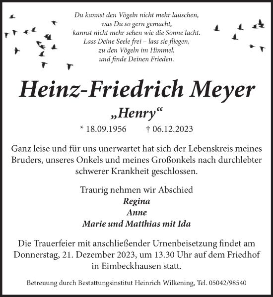 Traueranzeige von Heinz-Friedrich Meyer von Neue Deister-Zeitung