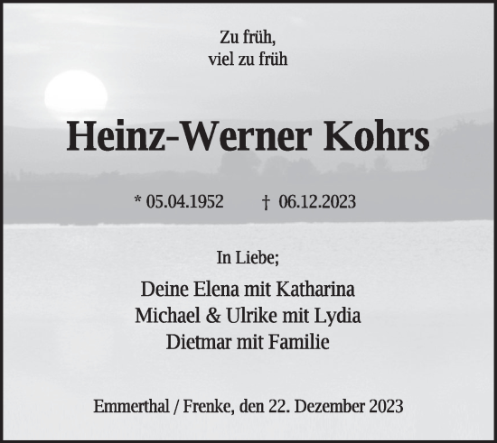 Traueranzeige von Heinz-Werner Kohrs von Deister- und Weserzeitung