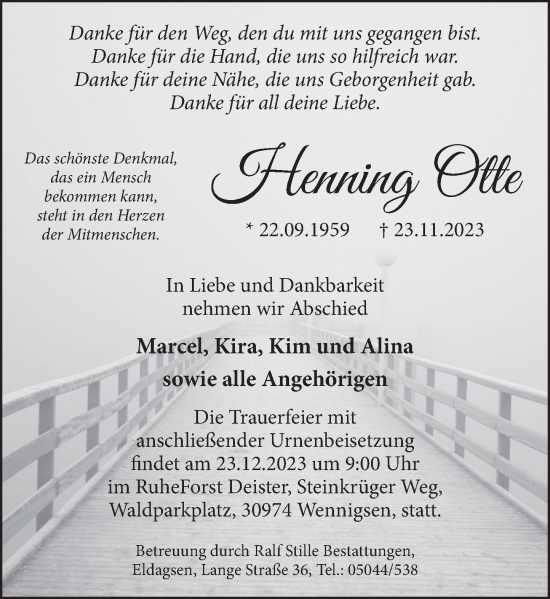 Traueranzeige von Henning Otte von Neue Deister-Zeitung