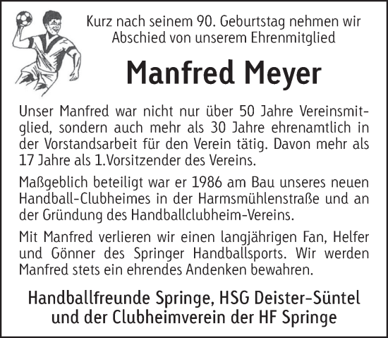 Traueranzeige von Manfred Meyer von Neue Deister-Zeitung