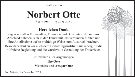 Traueranzeige von Norbert Otte von Neue Deister-Zeitung