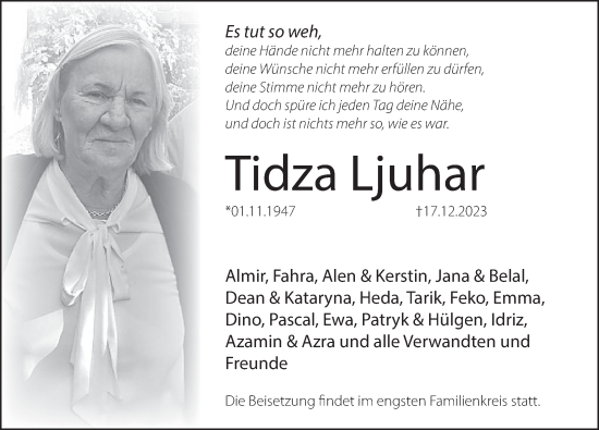Traueranzeige von Tidza Ljuhar von Deister- und Weserzeitung