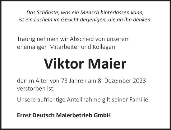 Traueranzeige von Viktor Maier von Deister- und Weserzeitung