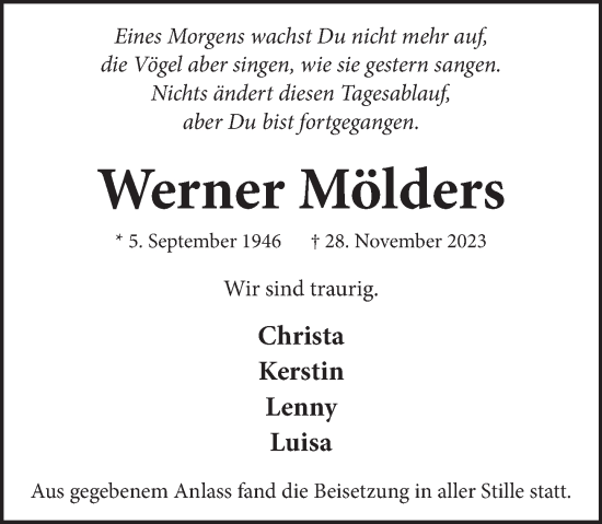Traueranzeige von Werner Mölders von Neue Deister-Zeitung