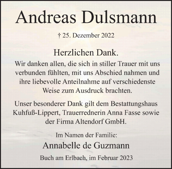 Traueranzeige von Andreas Dulsmann von Deister- und Weserzeitung