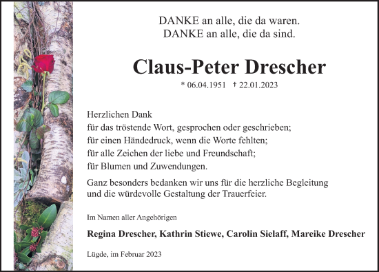 Traueranzeige von Claus-Peter Drescher von Deister- und Weserzeitung