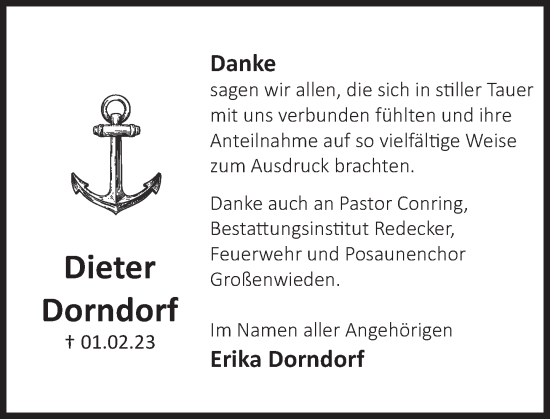 Traueranzeige von Dieter Dorndorf von Deister- und Weserzeitung