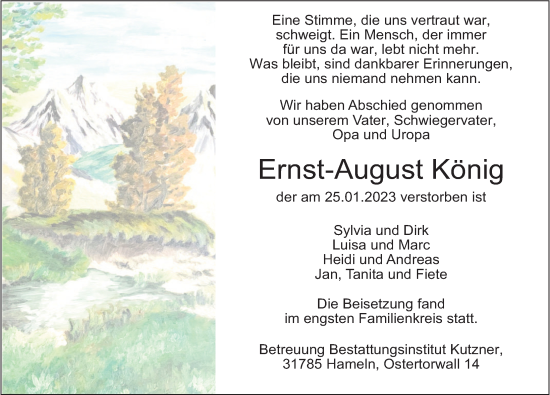 Traueranzeige von Ernst-August König von Deister- und Weserzeitung