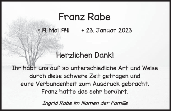 Traueranzeige von Franz Rabe von Neue Deister-Zeitung