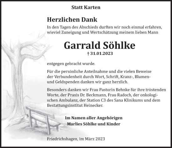 Traueranzeige von Garrald Söhlke von Deister- und Weserzeitung
