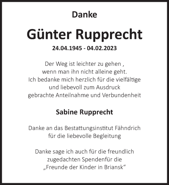 Traueranzeige von Günter Rupprecht von Deister- und Weserzeitung