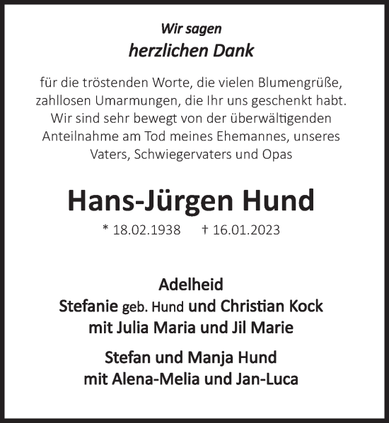 Traueranzeige von Hans-Jürgen Hund von Deister- und Weserzeitung