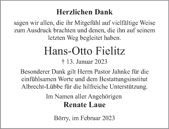 Traueranzeige von Hans-Otto Fielitz von Deister- und Weserzeitung