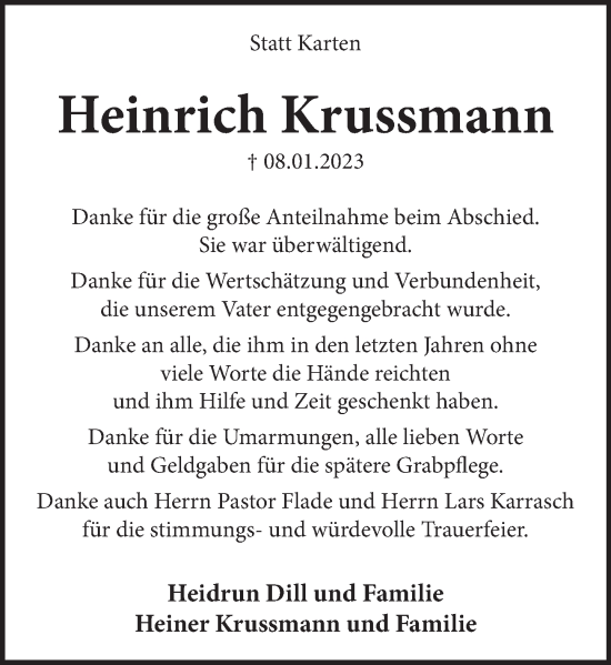 Traueranzeige von Heinrich Krussmann von Neue Deister-Zeitung