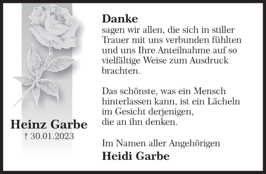 Traueranzeige von Heinz Garbe von Deister- und Weserzeitung