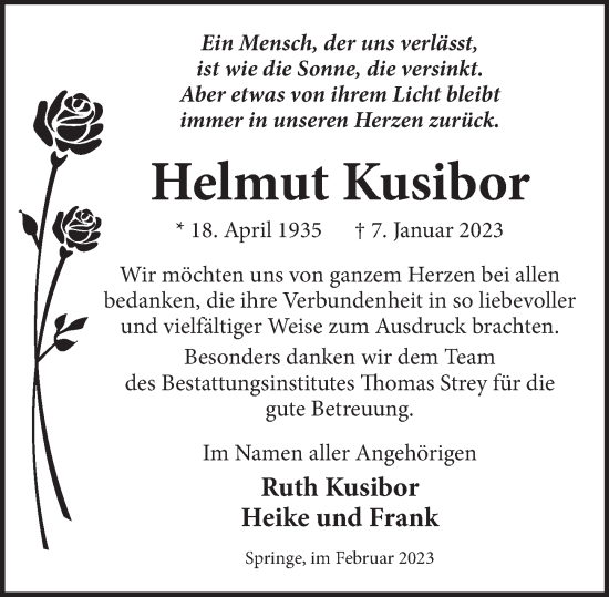 Traueranzeige von Helmut Kusibor von Neue Deister-Zeitung