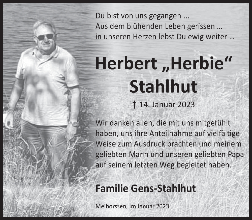  Traueranzeige für Herbert Stahlhut vom 25.02.2023 aus Deister- und Weserzeitung