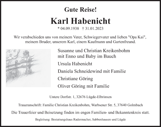 Traueranzeige von Karl Habenicht von Deister- und Weserzeitung