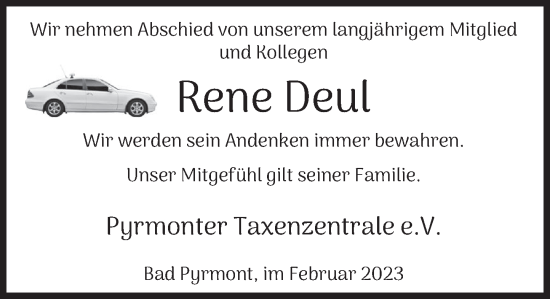 Traueranzeige von Rene Deul von Deister- und Weserzeitung