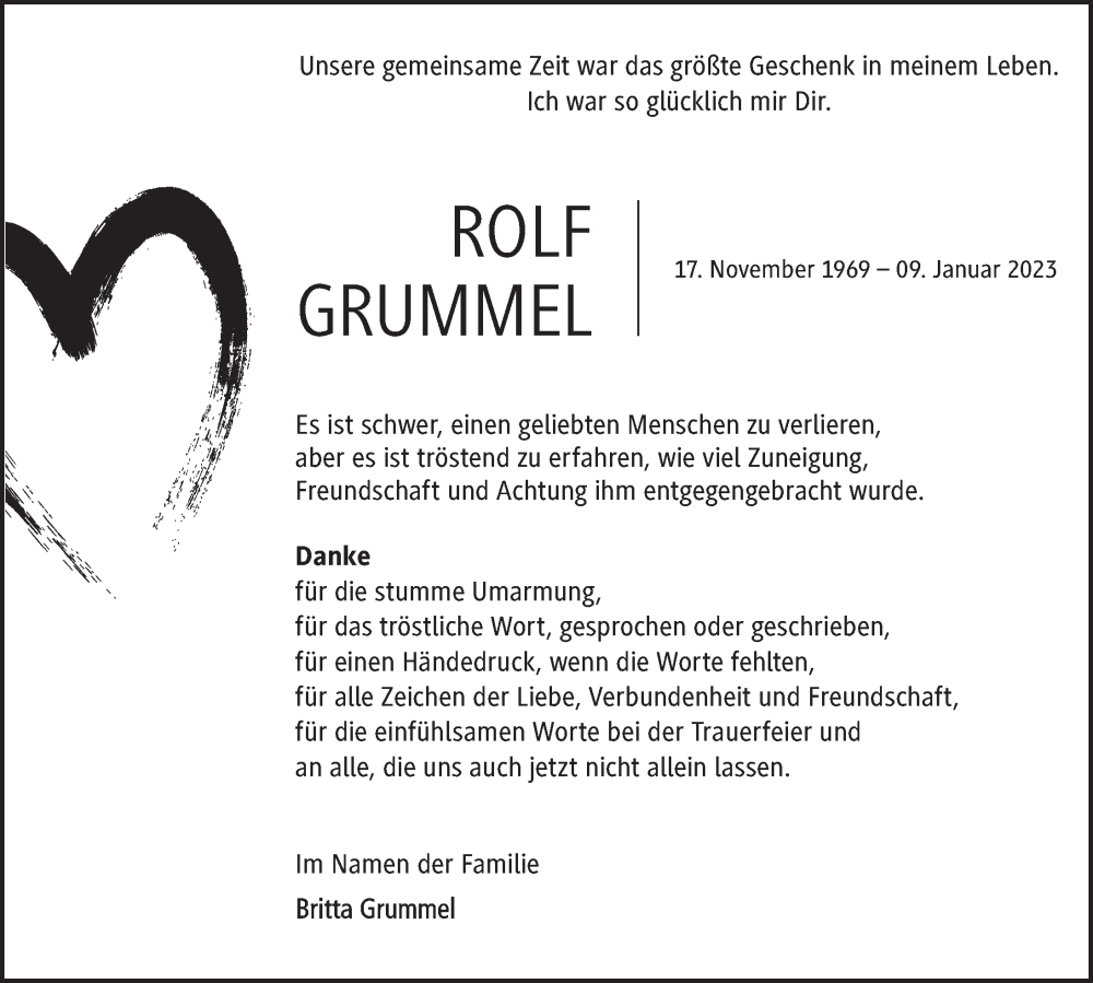  Traueranzeige für Rolf Grummel vom 11.02.2023 aus Deister- und Weserzeitung