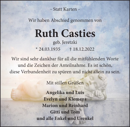 Traueranzeige von Ruth Casties von Neue Deister-Zeitung