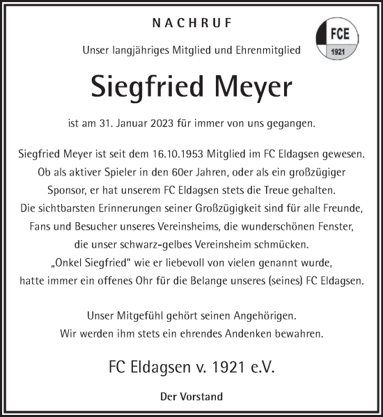 Traueranzeige von Siegfried Meyer von Neue Deister-Zeitung