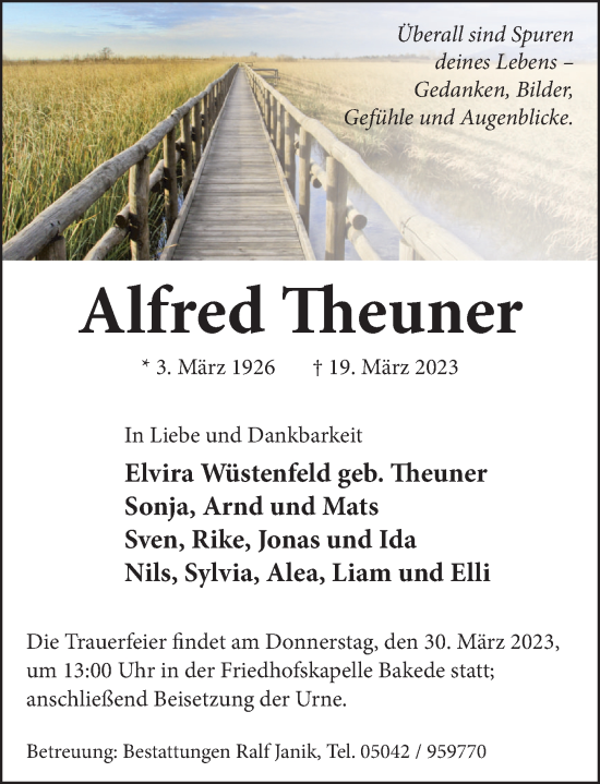 Traueranzeige von Alfred Theuner von Neue Deister-Zeitung