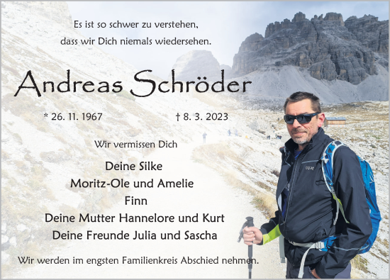 Traueranzeige von Andreas Schröder von Deister- und Weserzeitung