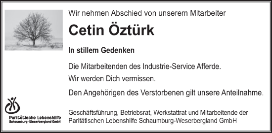 Traueranzeige von Cetin Öztürk von Deister- und Weserzeitung