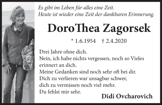 Traueranzeige von DoroThea Zagorsek von Deister- und Weserzeitung