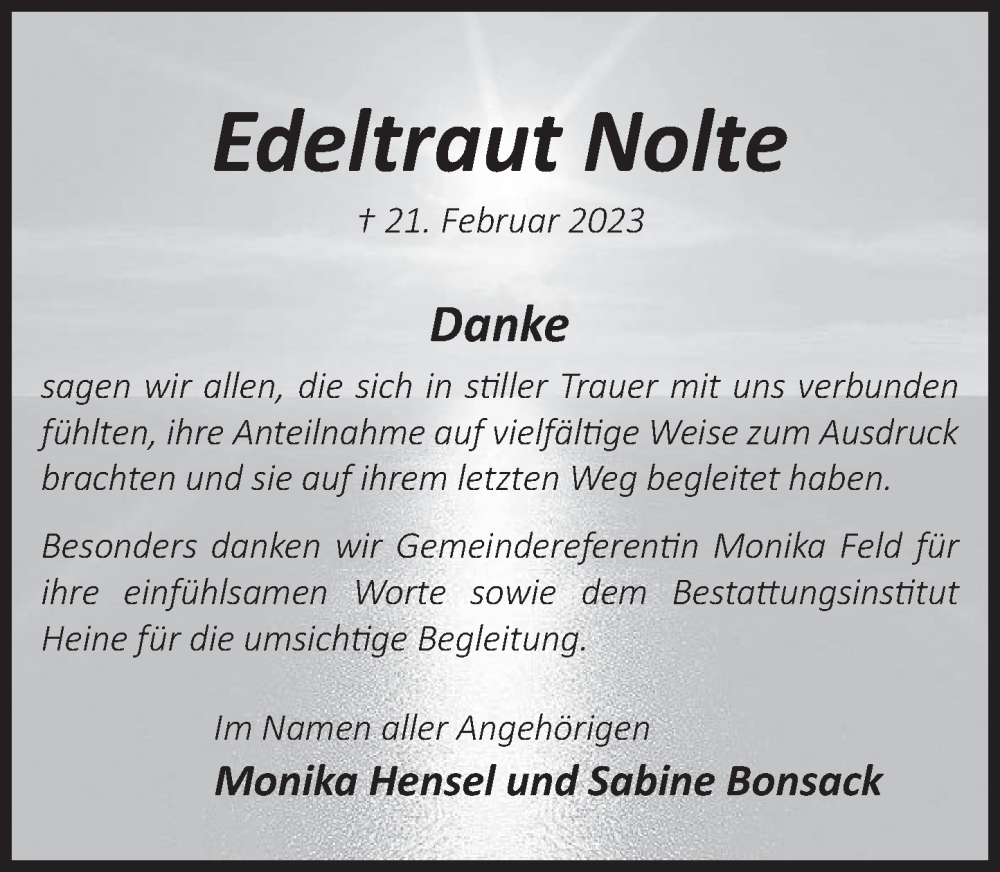 Traueranzeige für Edeltraut Nolte vom 18.03.2023 aus Deister- und Weserzeitung