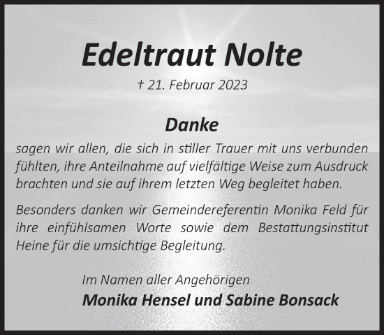 Traueranzeige von Edeltraut Nolte von Deister- und Weserzeitung