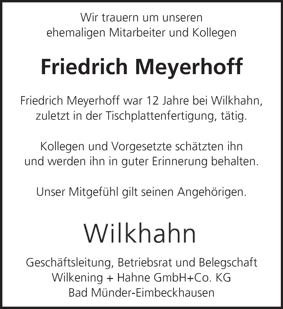  Traueranzeige für Friedrich Meyerhoff vom 18.03.2023 aus Neue Deister-Zeitung